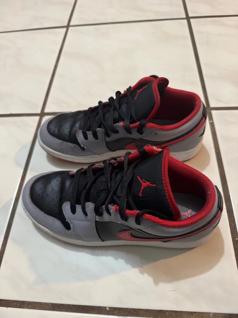 Jordan Kids Black, Gray and Red Low-Top Sneakers